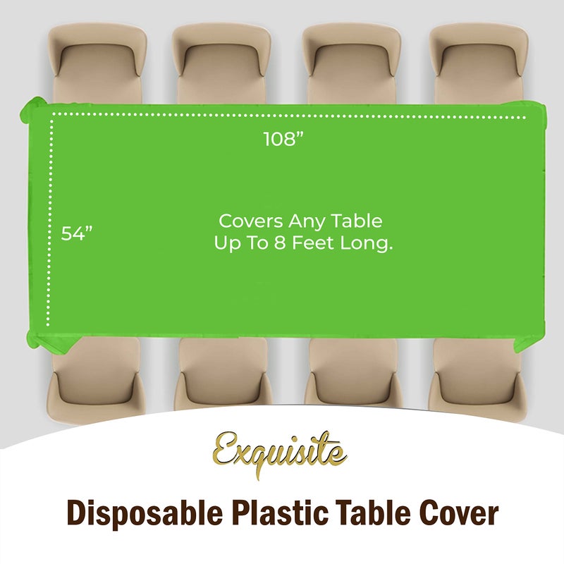 Exquisite 12-Pack Premium Plastic Tablecloth 54in. x 108in. Rectangle Table Cover - Lime Green - Image 4